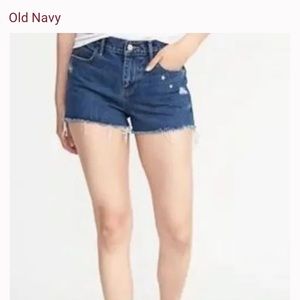 New Old navy boyfriend jean shorts distressed raw hem stars blue sz 12